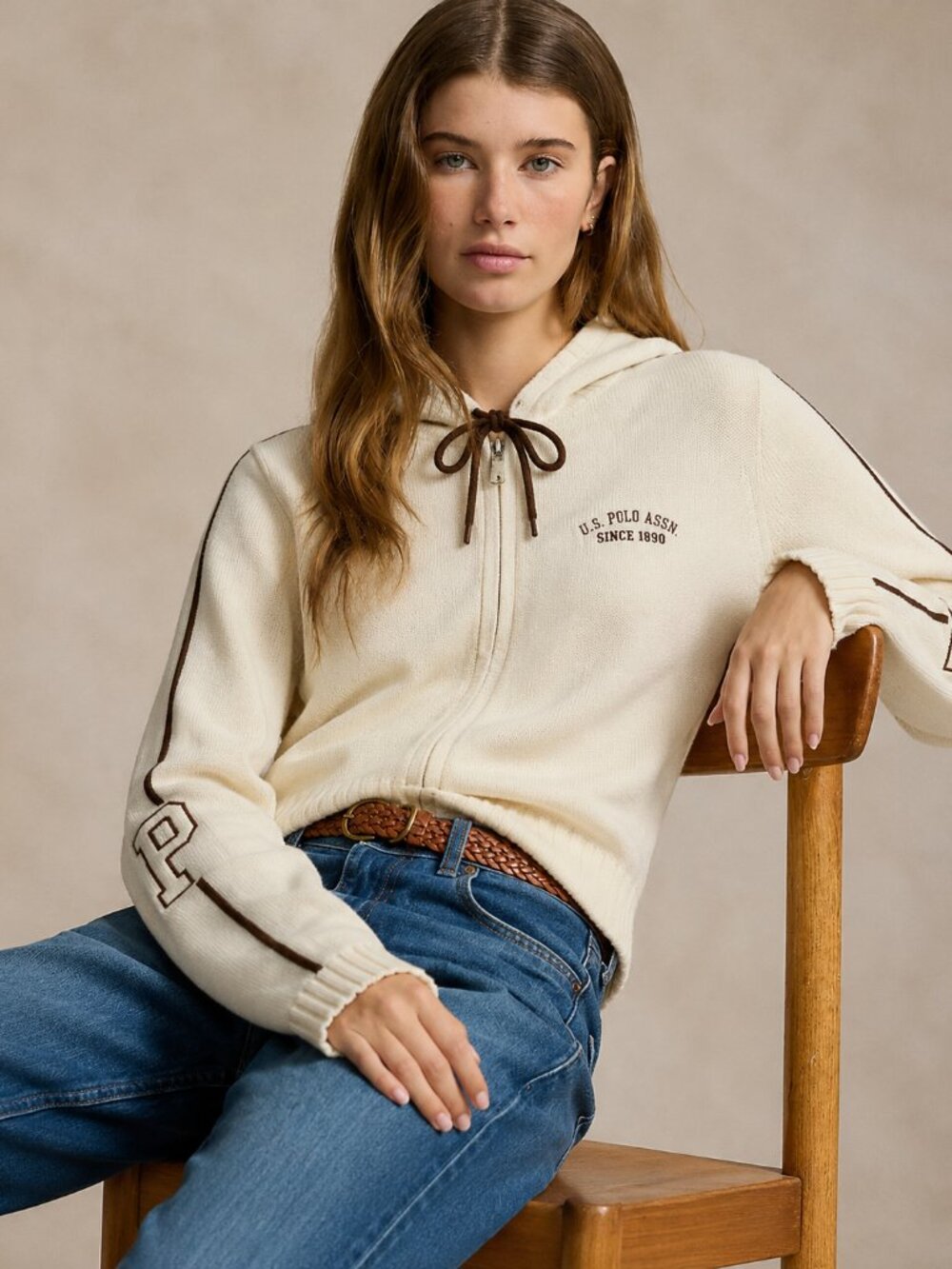 Knit Hooded Letter Zip Sweater